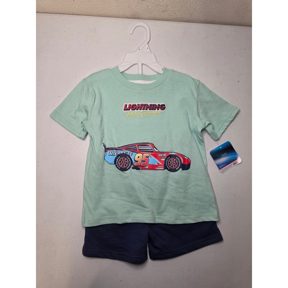 Disney Pixar Cars Lightning McQueen Mint Green T-Shirt and Navy Shorts Set 4T